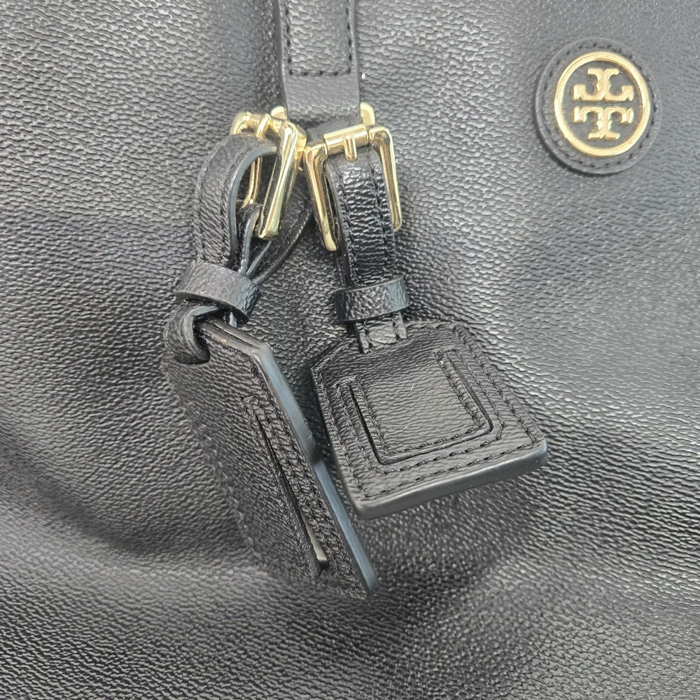Black Leather Tory Burch Tote Bag with Gold Accents - Picture 13 of 13